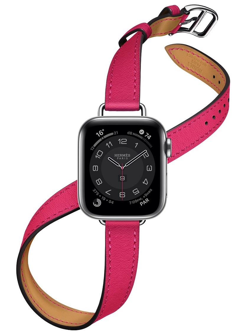 Apple Watch Hermes Series 6 40mm rose Mexico Swift calfskin double tour Attelage band.jpg