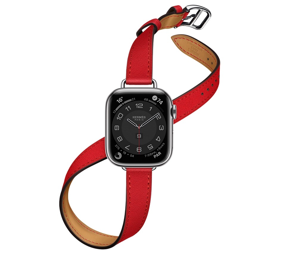 Apple Watch Hermes Series 7  Attelage 41mm case with double tour band in rouge de coeur Swift calfskin (3).jpg