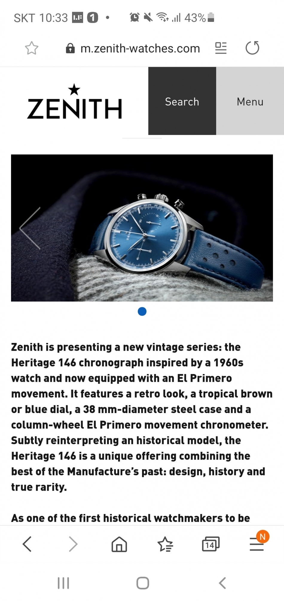 Screenshot_20200518-223319_Samsung Internet.jpg : Zenith El Primero Heritage 146 모델에 대해 고견 여쭤봅니다.