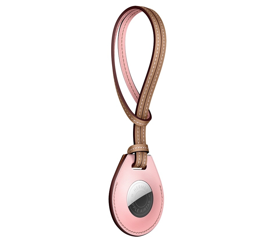 Apple AirTag Hermes bag charm in rose sakura  chai Swift calfskin.jpg